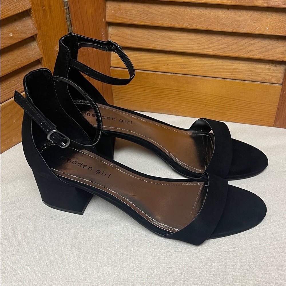 Madden Girl Faux Suede Black Block Heels